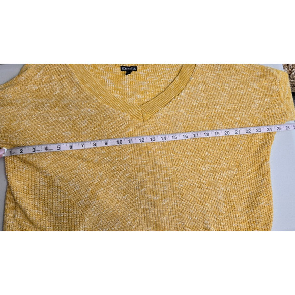 Vintage Express Sweater Small Yellow Slouchy Flare Sleeve Oversized Rib Knit Y2K - Picture 6 of 9